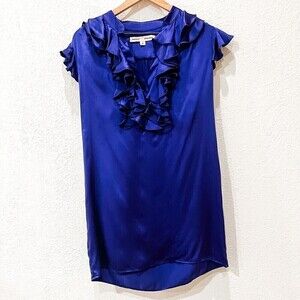 Amanda Uprichard 100% Silk Shift Dress Y2K Wedding Guest Ruffles Petite Cocktail